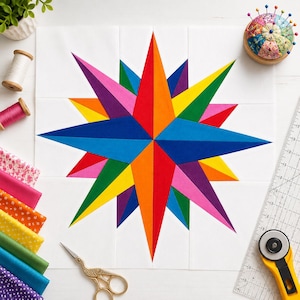 Compass Rose Quilt Block: Foundation Paper Pattern (Instant Download)