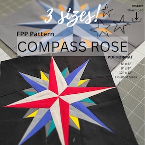 Blocco per quilt a rosa dei venti: modello su carta di base (download immediato)