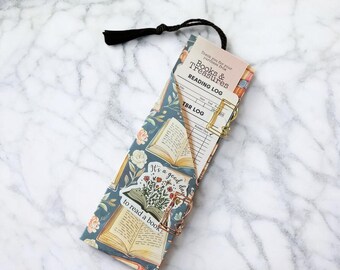 Handmade TBR + Reading Log Bookmark Set in Floral Pouch with Tassel – Book Tracker for Readers + Book Lovers with paperclips and stickers