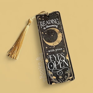Reading is Dreaming Elegant Metal Bookmark with Moon & Stars Design