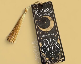 Reading is Dreaming Elegant Metal Bookmark with Moon & Stars Design