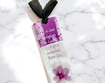 Purple Floral Metal Bookmark: Hand-Drawn Watercolor Design