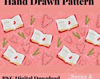 Christmas Books Hand Drawn Pattern Bookish Digital Download PNG