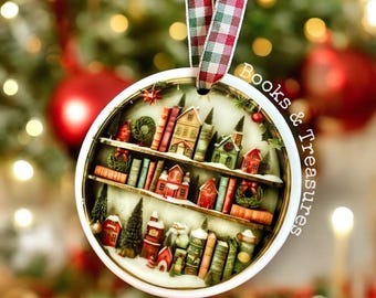 Holiday Bookshelf Ceramic Ornament Christmas Gift for Book Lovers