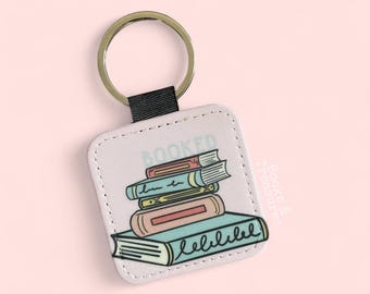 Booked Book Stack Keychain | Hand-Drawn Illustration with Gold Glitter Back | Book Lover Gift