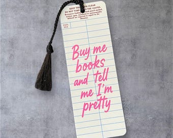 Metal Bookmark: Vintage Library Card, "Buy Me Books" - Bookish Gift