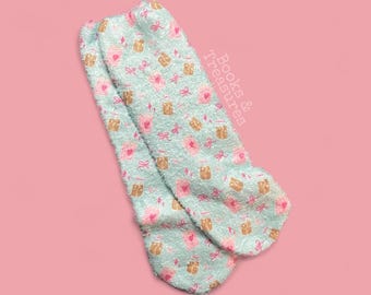 Cozy Bookish Socks | Hand Drawn Iced Coffee & Book Design | Book Lover Gift