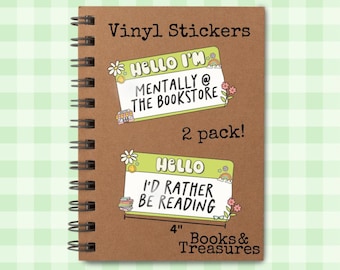 Hello I'm A Book Nerd Sticker Set Green Book Lover Gift Bookish Vinyl Decal