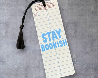 Stay Bookish Metal Bookmark – Vintage Library Card Design with Tassel | 5.5”x2” Book Lover Gift