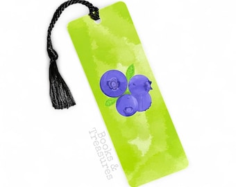 Hand Drawn Blueberry Metal Bookmark with Tassel – Fruit Lover Gift, Bookish Accessory