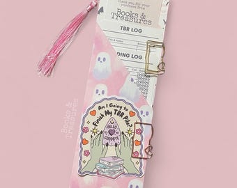 Halloween TBR + Reading Log Bookmark Set | Ghost Book Tracker with Sticker, Paperclips + Pouch | Bookish Gift for Readers