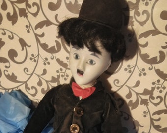 Charlie Chaplin 19 inch Porcelain Doll & VHS