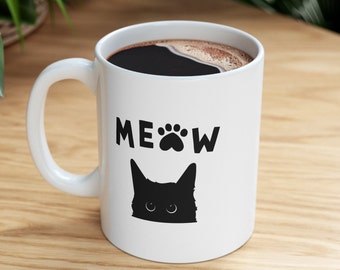 Tazza gatto nero Tazza gatto in ceramica da 11 once Tazza caffè Miao Regalo mamma gatto Tazza mamma gatto Regalo proprietario gatto Tazza gatto nero Tazza gattino
