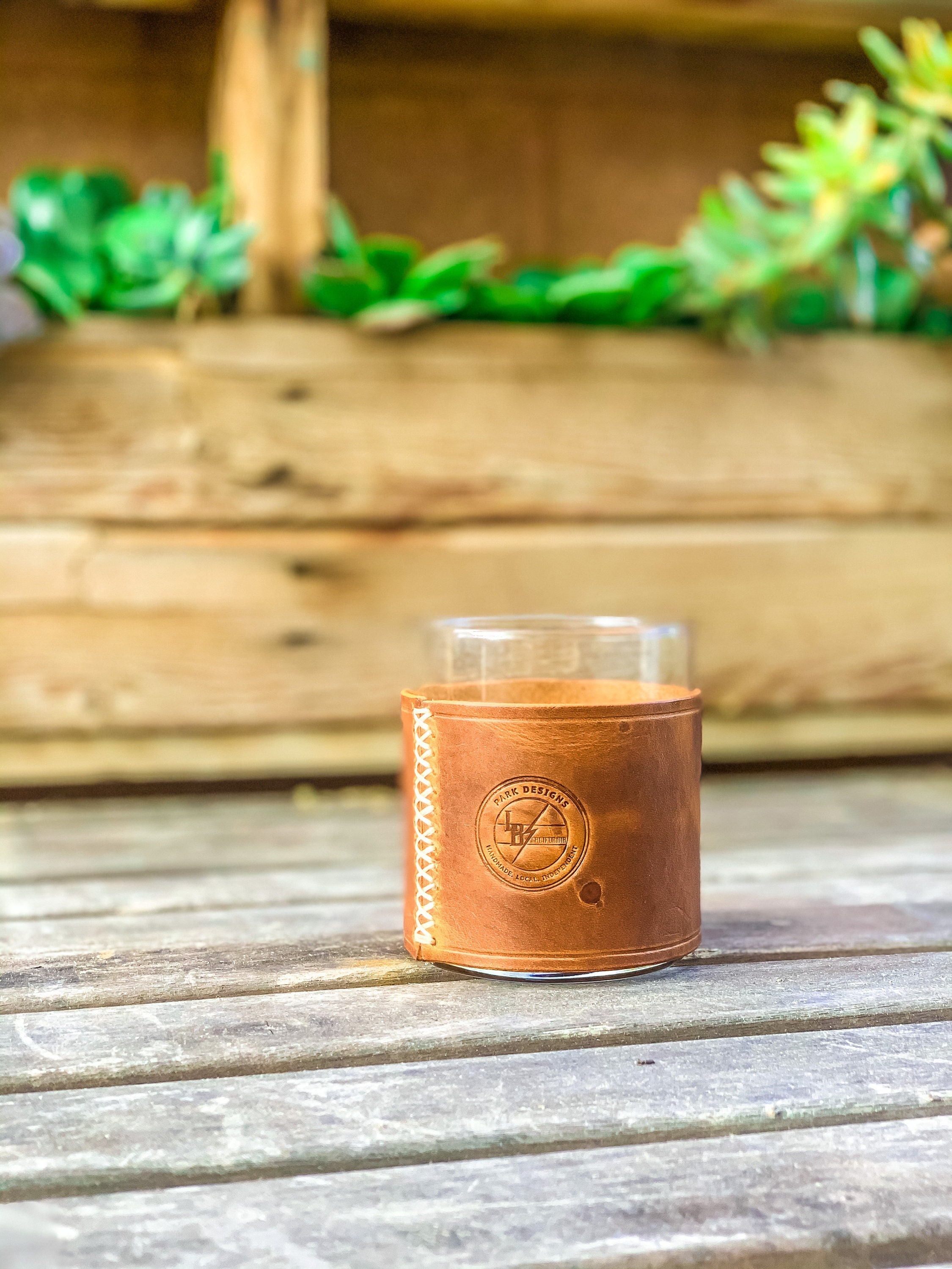 custom leather wrapped whiskey glass