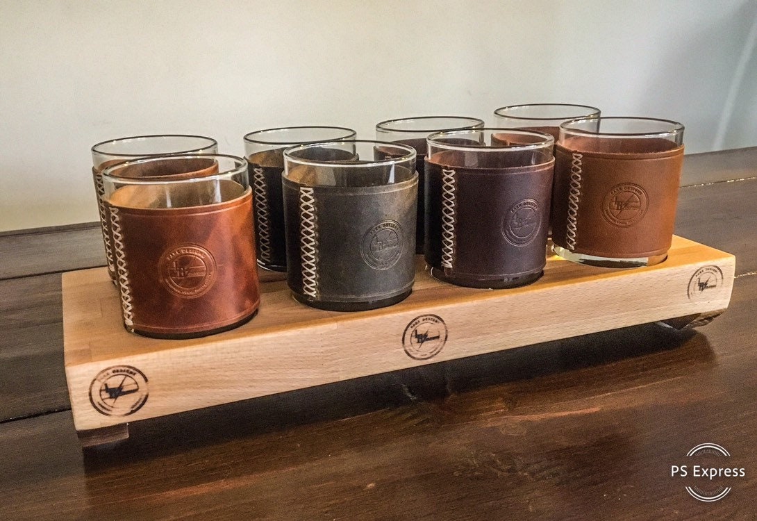 custom leather wrapped whiskey glass
