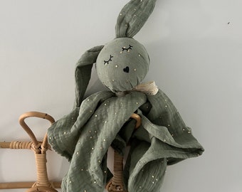 Doudou lapin lange double gaze