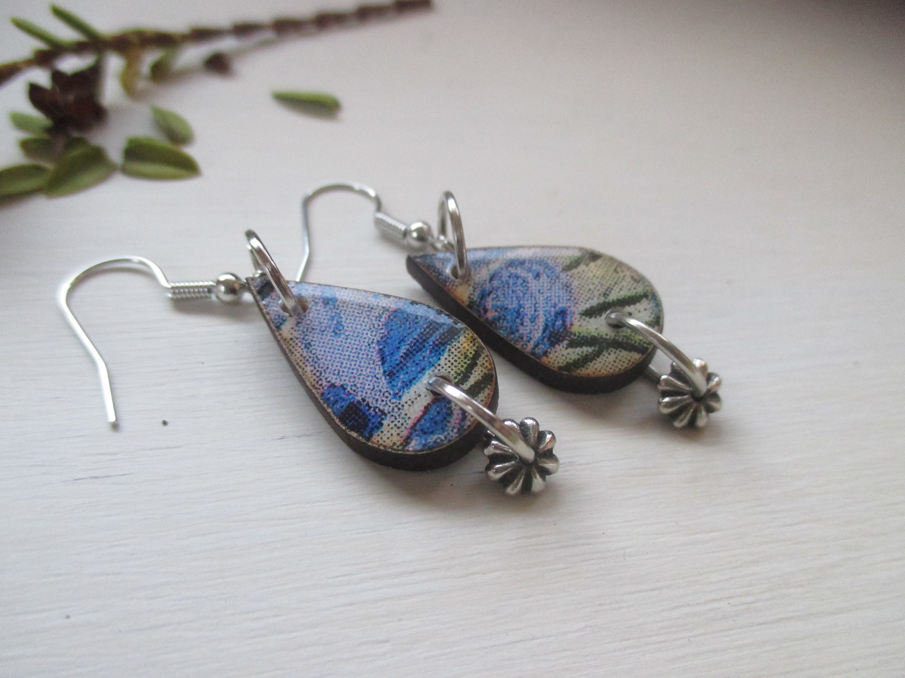 Decoupage wood earrings wood dangle earrings decoupage Etsy