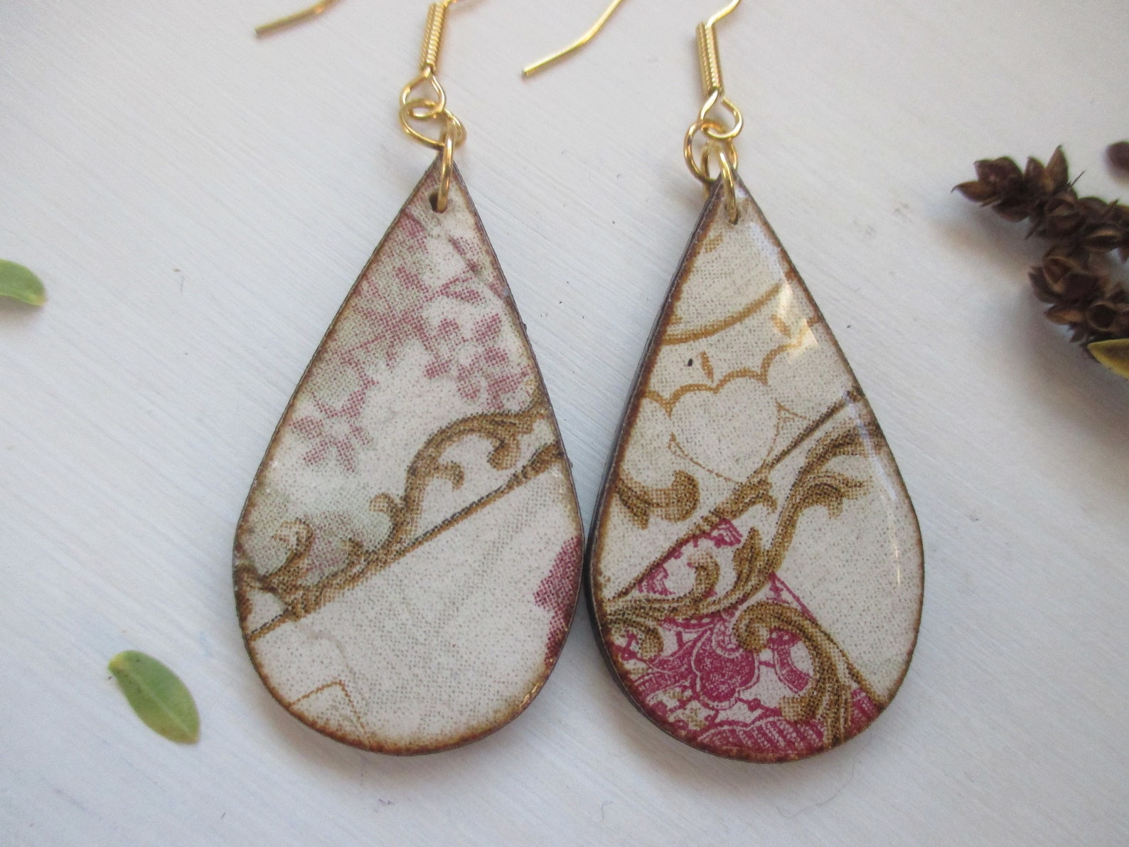 Handmade wooden decoupage earrings resin earrings decoupage Etsy