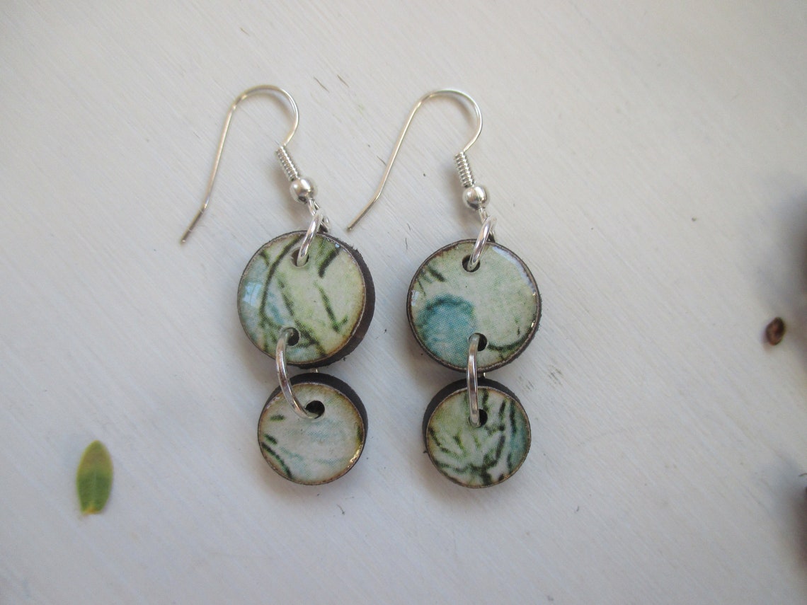 Handmade wooden decoupage earrings wooden dangle earrings Etsy