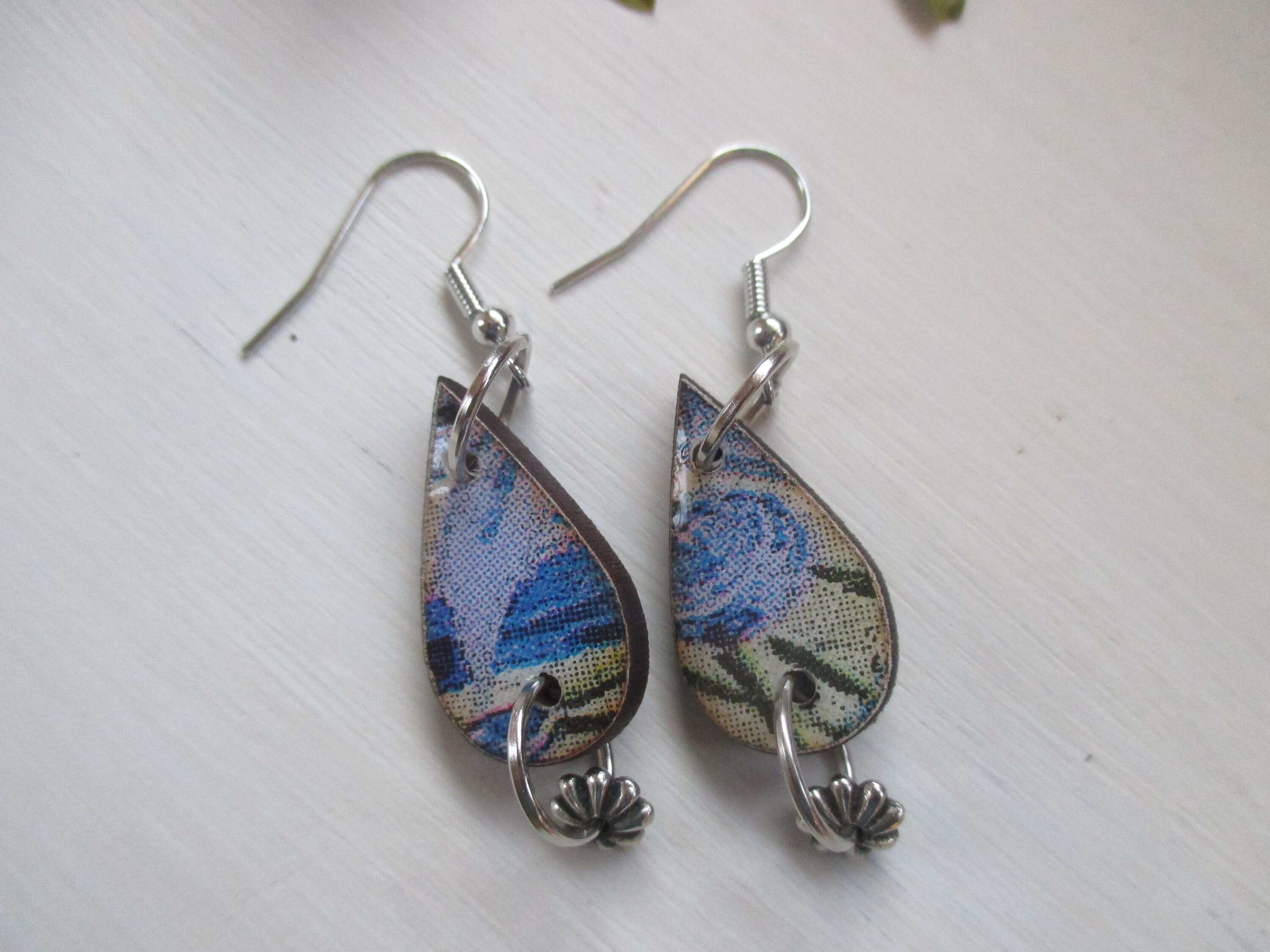 Decoupage wood earrings wood dangle earrings decoupage Etsy