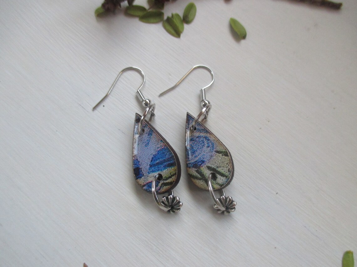 Decoupage wood earrings wood dangle earrings decoupage Etsy