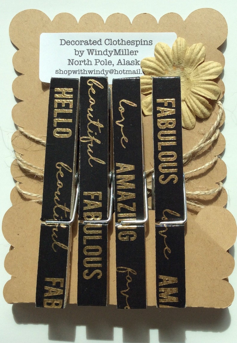 Black and gold Decorated wooden clothespins Great gift!