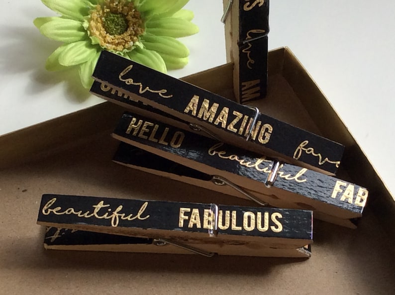 Black and gold Decorated wooden clothespins Great gift!