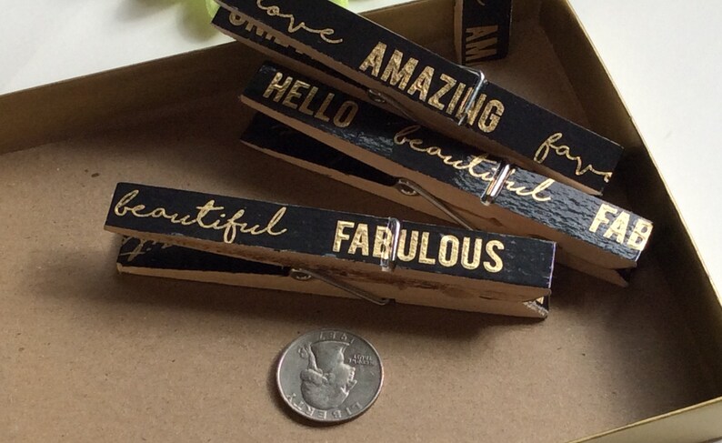 Black and gold Decorated wooden clothespins Great gift!