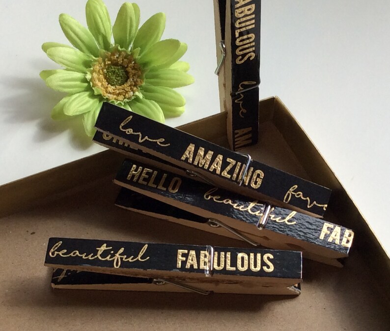 Black and gold Decorated wooden clothespins Great gift!