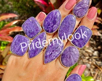Natural Charoite Ring, Wholesale Charoite Rings, Charoite Bulk Rings, Statement Ring,925 Silver Plated Ring, Wholesale Jewelry Bulk Sale!