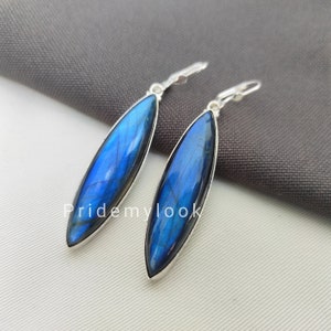 Handmade Marquise Labradorite Earrings: 925 Sterling Silver Lever Backs, Christmas Gift
