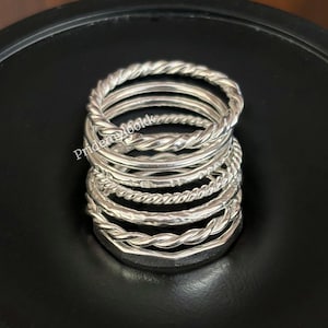 Set van 7 stapelringen sterlingzilver, minimalistische boho midimix designbanden