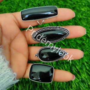Natural Black Onyx Ring, Rectangle Bar & Mix Shapes Gemstone Ring,  925 Sterling Silver Ring, Handmade Ring, Wedding Jewelry, Gift For Her