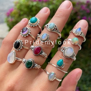 Natural Gemstone Rings,Mix Wholesale Gemstone Rings,Bulk Mystery Pack Rings, Ring For Women,Silver Plated Ring, Wholesale Jewelry Bulk Sale!