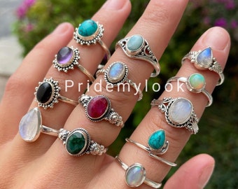 Natural Gemstone Rings,Mix Wholesale Gemstone Rings,Bulk Mystery Pack Rings, Ring For Women,Silver Plated Ring, Wholesale Jewelry Bulk Sale!