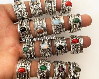 Wholesale Rings, Bulk Lot Rings, Silver Plated Spinner Rings, Multi-Stone Rings, Women Wholesale Spinner Rings, Fidget Ring, Size 6 To 11"