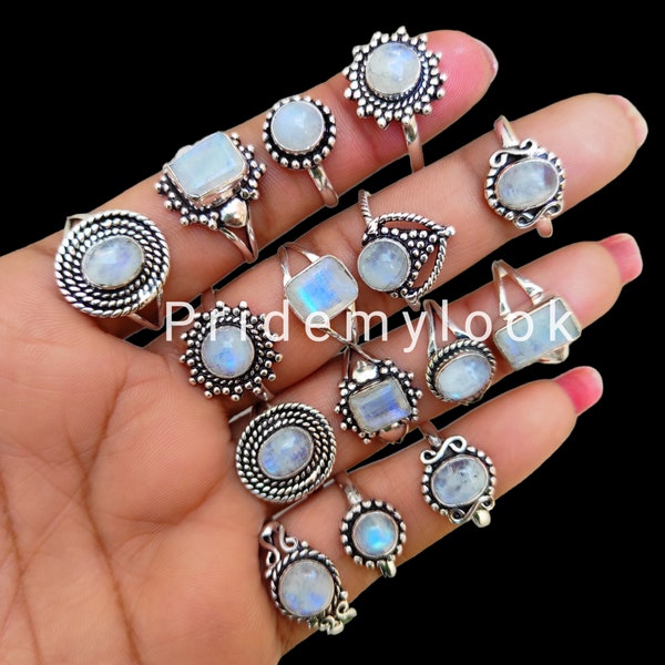 Natural Moonstone Rings, Wholesale Gemstone Rings, Bulk Moonstone Ring, 925 Silver Plated Rings, Wholesale Moonstone Rings, Rings, Size 6-11