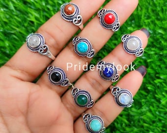 Mix Gemstone Rings: Brass Silver Plated Dainty Rings, Christmas Gift