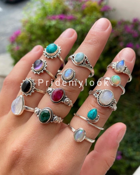 Alentar Contador Compasión Anillos de piedras preciosas naturales mezcla de anillos de - Etsy México