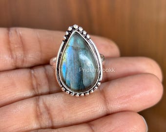 Blauer Labradorit Edelstein Sterling Silber Ring, Boho Statement Schmuck, Weihnachtsgeschenk