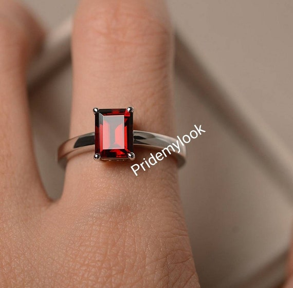 Handcrafted Jewelry, Emerald Cut 6x8mm Red Garnet Yellow Gold Ring,  Simulated Diamond Women Ring, Birthday Gifts, 14k Rose Gold Garnet Ring -  Etsy