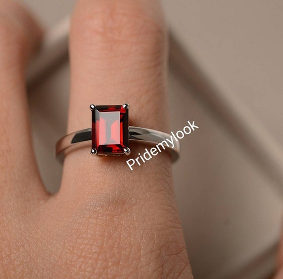Garnet Ring Rectangle Garnet Ring Gemstone Ring Red Garnet Ring