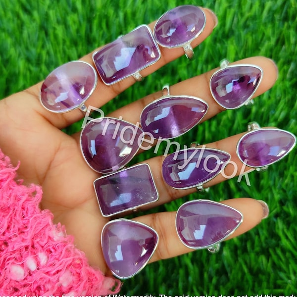 New Sale! Wholesale Amethyst Rings Lot, Bulk Amethyst Bezel Rings, Dainty Rings, Wholesale Jewelry, 925 Sterling Silver Plated Rings, Sale