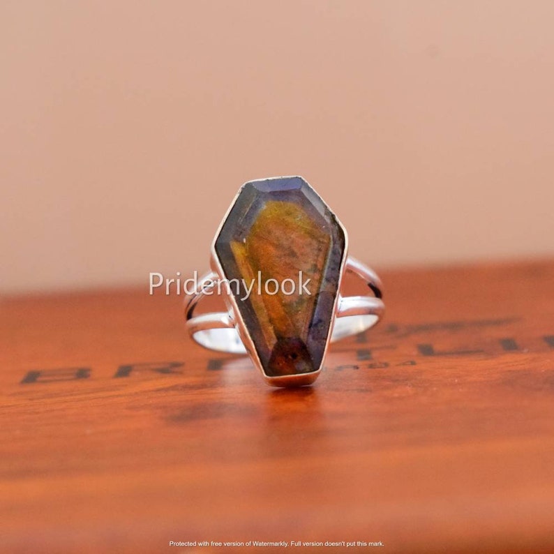 Women/'s Ring Jewelry,Gift Ring Ring for Woman Labradorite Coffin Ring,925 Sterling Silver Coffin Ring,Boho Ring Handmade Gemstone Ring