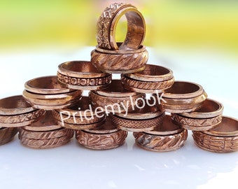 Wholesale lot, Solid Copper Wide Band Brass Band Spinner Meditation Ring Challa Jewelry US SZ 6 to 11"