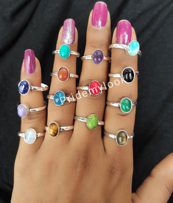 BULK SALE !! Mix Gemstone Ring Wholesale LOT 925 Sterling Silver Plated  Rings