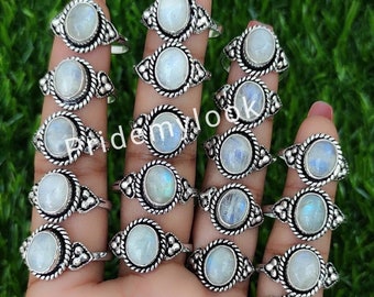 Wholesale Gemstone Rings, Natural Moonstone Rings, Wholesale Rings, 925 Silver Plated Rings, Wholesale Moonstone Rings, Rings, Size 6-11