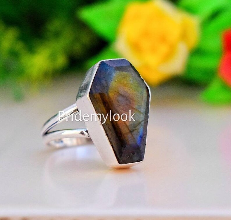 Women/'s Ring Jewelry,Gift Ring Ring for Woman Labradorite Coffin Ring,925 Sterling Silver Coffin Ring,Boho Ring Handmade Gemstone Ring