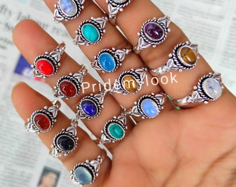 Mix Gemstone Rings Lot, Natural Gemstone Rings, Bulk Rings for Women, Dainty Rings, Wholesale Jewelry, 925 Sterling Silver Plated Bulk Rings