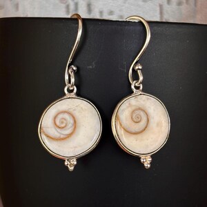 Silver Shiva Eye Shell Earrings: Minimalist Boho Gemstone Hoops, Mother's Day Gift